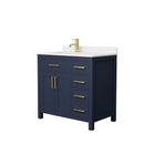 Wyndham Beckett 36" Single Bathroom Vanity In Dark Blue Carrara Cultured Marble Countertop Undermount Square Sink Brushed Gold Trim WCG242436SBLCCUNSMXX