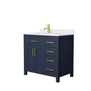 Wyndham Beckett 36" Single Bathroom Vanity In Dark Blue White Cultured Marble Countertop Undermount Square Sink Brushed Gold Trim WCG242436SBLWCUNSMXX