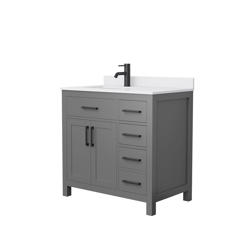 Wyndham Beckett 36" Single Bathroom Vanity In Dark Gray White Cultured Marble Countertop Undermount Square Sink Matte Black Trim WCG242436SGBWCUNSMXX