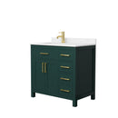 Wyndham Beckett 36" Single Bathroom Vanity In Green Carrara Cultured Marble Countertop Undermount Square Sink Brushed Gold Trim WCG242436SGDCCUNSMXX