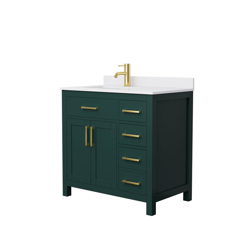 Wyndham Beckett 36" Single Bathroom Vanity In Green White Cultured Marble Countertop Undermount Square Sink Brushed Gold Trim WCG242436SGDWCUNSMXX