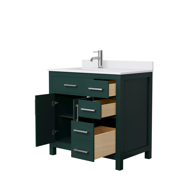 Wyndham Beckett 36" Single Bathroom Vanity In Green White Cultured Marble Countertop Undermount Square Sink Brushed Nickel Trim WCG242436SGEWCUNSMXX