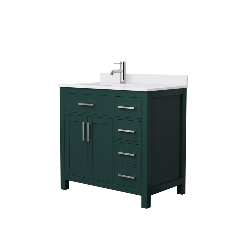 Wyndham Beckett 36" Single Bathroom Vanity In Green White Cultured Marble Countertop Undermount Square Sink Brushed Nickel Trim WCG242436SGEWCUNSMXX