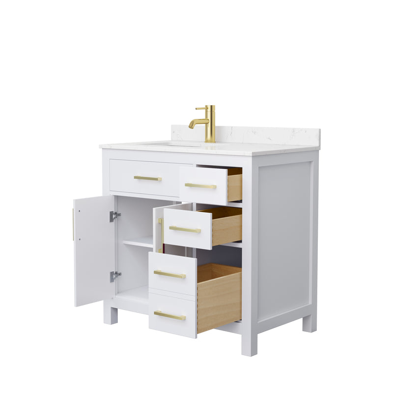 Wyndham Beckett 36" Single Bathroom Vanity In White Carrara Cultured Marble Countertop Undermount Square Sink Brushed Gold Trim WCG242436SWGCCUNSMXX