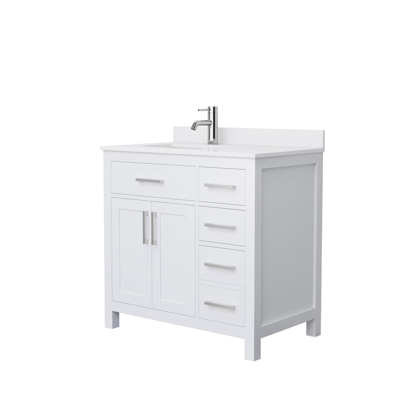 Wyndham Beckett 36" Single Bathroom Vanity In White White Cultured Marble Countertop Undermount Square Sink Brushed Nickel Trim WCG242436SWHWCUNSMXX