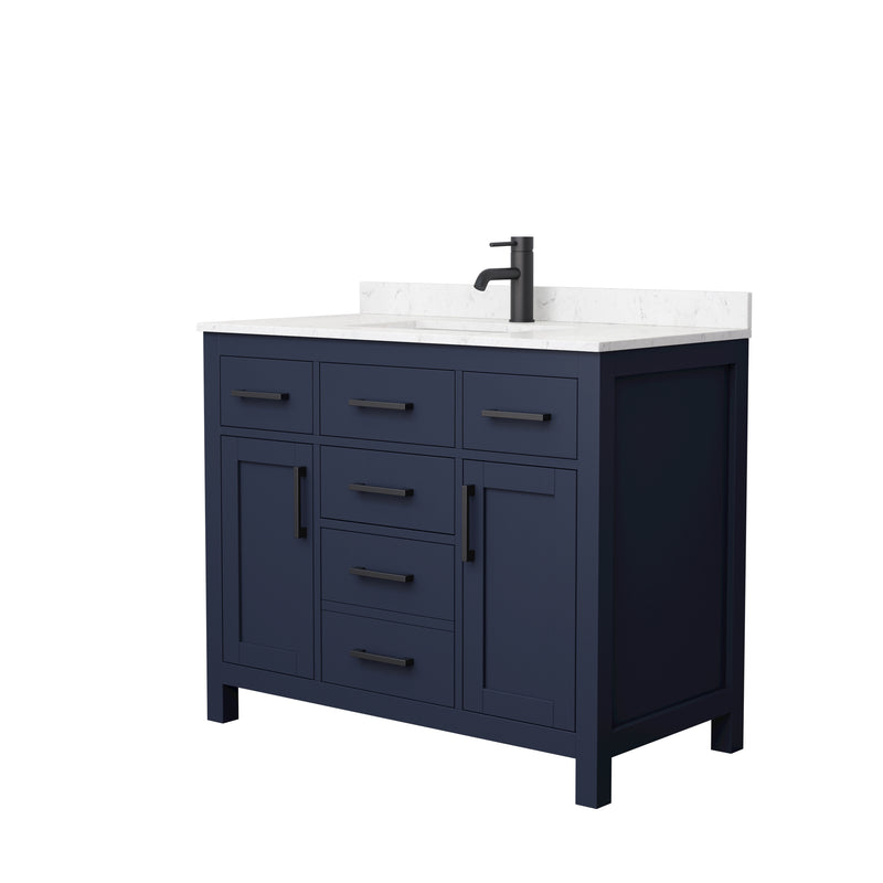 Wyndham Beckett 42" Single Bathroom Vanity In Dark Blue Carrara Cultured Marble Countertop Undermount Square Sink Matte Black Trim WCG242442SBBCCUNSMXX