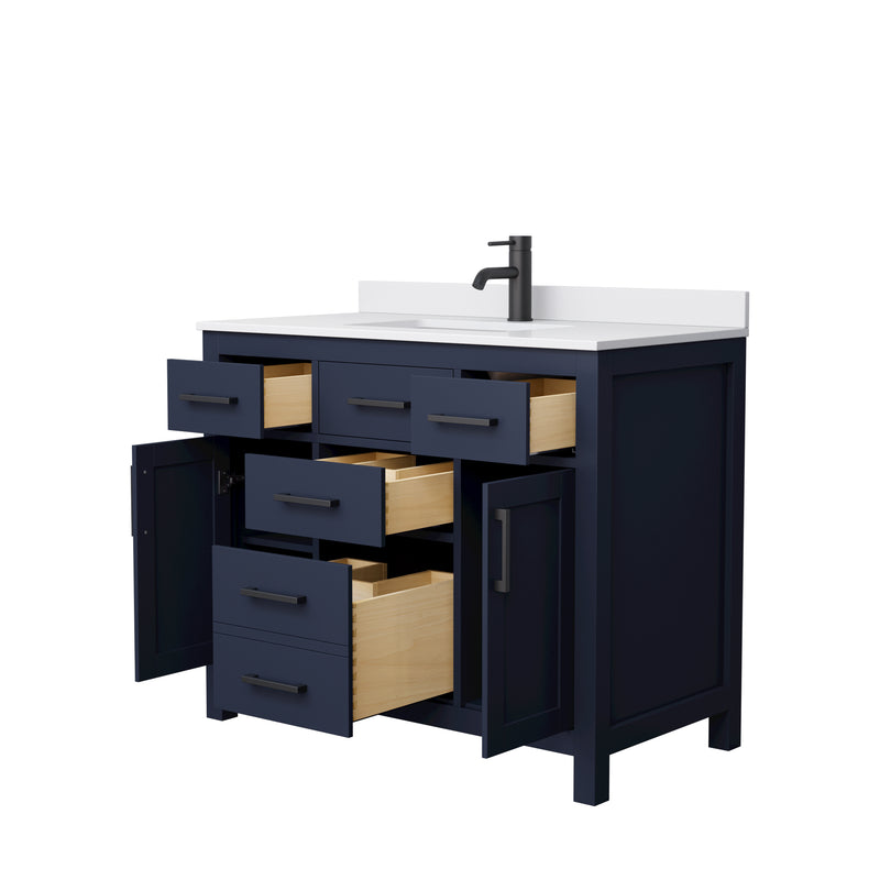 Wyndham Beckett 42" Single Bathroom Vanity In Dark Blue White Cultured Marble Countertop Undermount Square Sink Matte Black Trim WCG242442SBBWCUNSMXX