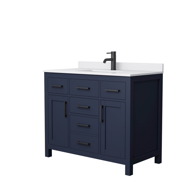 Wyndham Beckett 42" Single Bathroom Vanity In Dark Blue White Cultured Marble Countertop Undermount Square Sink Matte Black Trim WCG242442SBBWCUNSMXX