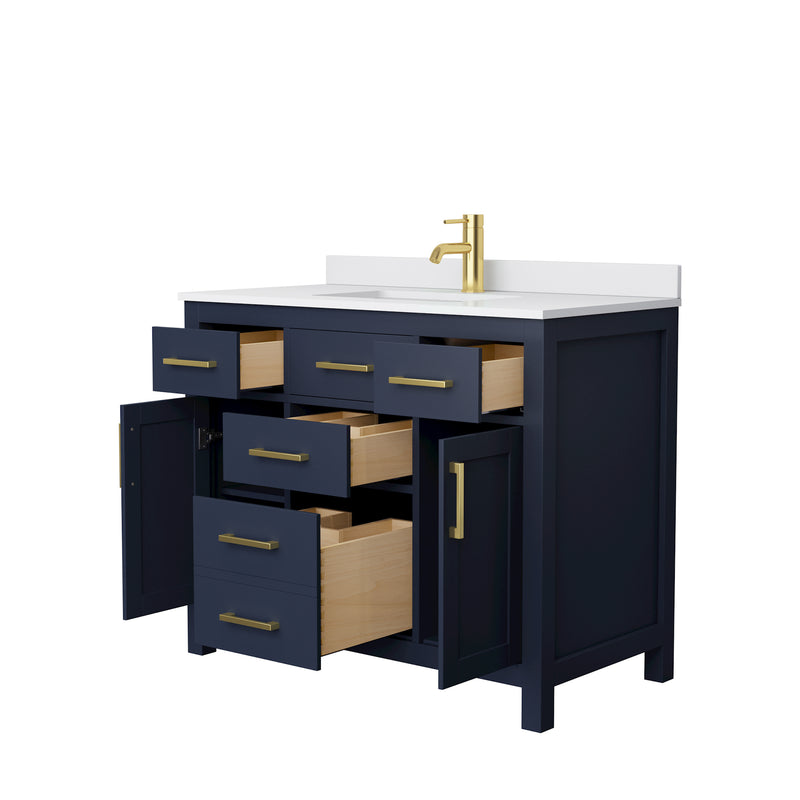 Wyndham Beckett 42" Single Bathroom Vanity In Dark Blue White Cultured Marble Countertop Undermount Square Sink and No Mirror WCG242442SBLWCUNSMXX