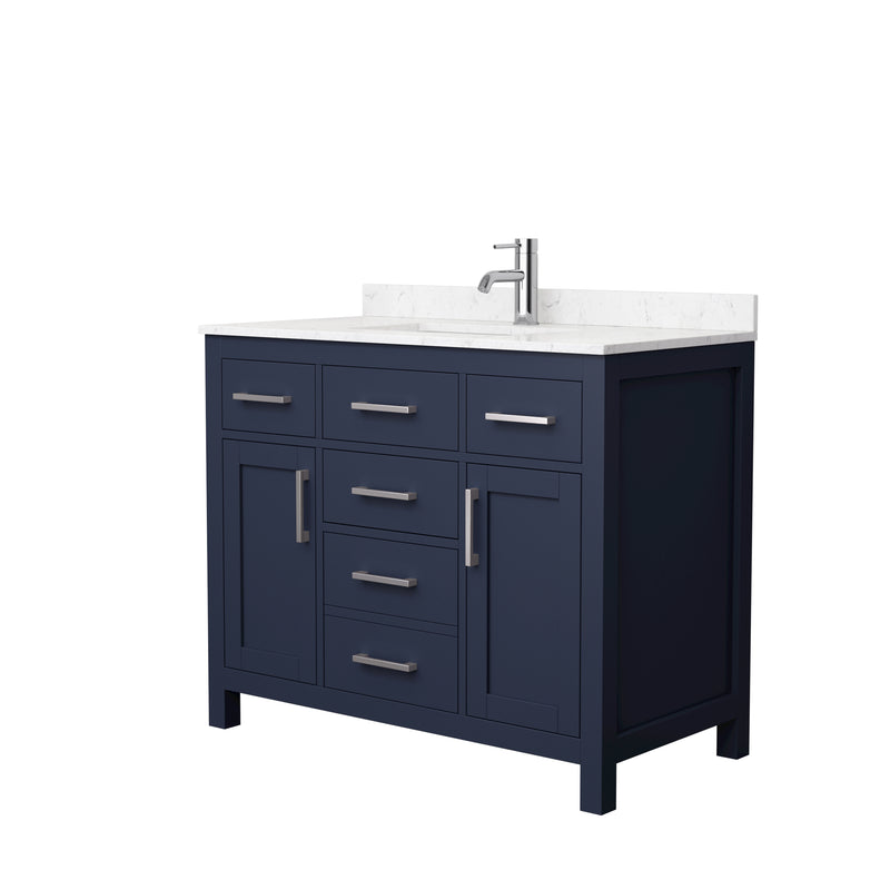 Wyndham Beckett 42" Single Bathroom Vanity In Dark Blue Carrara Cultured Marble Countertop Undermount Square Sink Brushed Nickel Trim WCG242442SBNCCUNSMXX