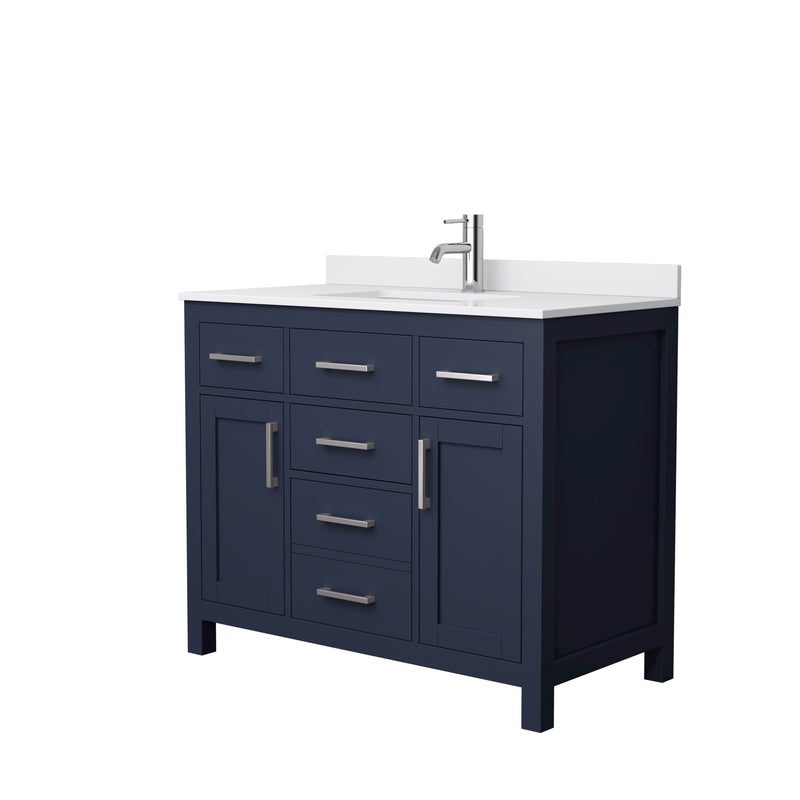 Wyndham Beckett 42" Single Bathroom Vanity In Dark Blue White Cultured Marble Countertop Undermount Square Sink Brushed Nickel Trim WCG242442SBNWCUNSMXX