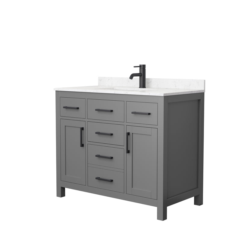 Wyndham Beckett 42" Single Bathroom Vanity In Dark Gray Carrara Cultured Marble Countertop Undermount Square Sink Matte Black Trim WCG242442SGBCCUNSMXX