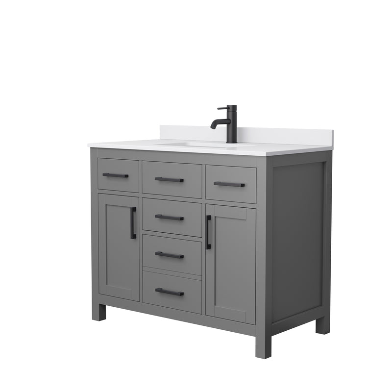 Wyndham Beckett 42" Single Bathroom Vanity In Dark Gray White Cultured Marble Countertop Undermount Square Sink Matte Black Trim WCG242442SGBWCUNSMXX