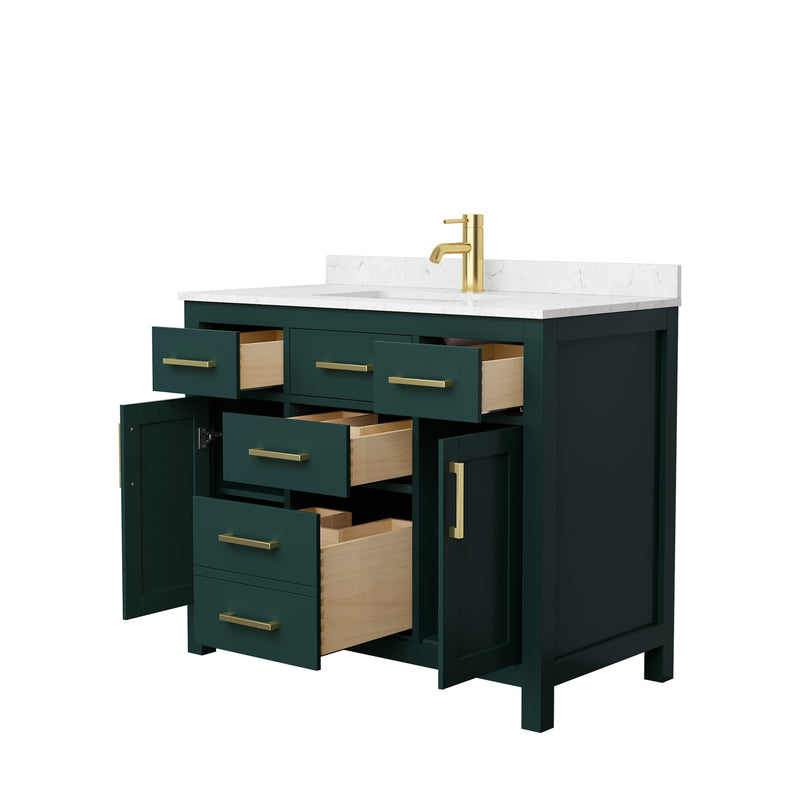 Wyndham Beckett 42" Single Bathroom Vanity In Green Carrara Cultured Marble Countertop Undermount Square Sink Brushed Gold Trim WCG242442SGDCCUNSMXX