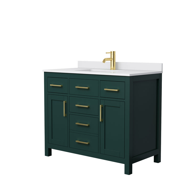 Wyndham Beckett 42" Single Bathroom Vanity In Green White Cultured Marble Countertop Undermount Square Sink Brushed Gold Trim WCG242442SGDWCUNSMXX