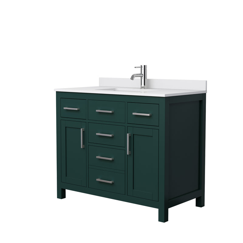 Wyndham Beckett 42" Single Bathroom Vanity In Green White Cultured Marble Countertop Undermount Square Sink Brushed Nickel Trim WCG242442SGEWCUNSMXX