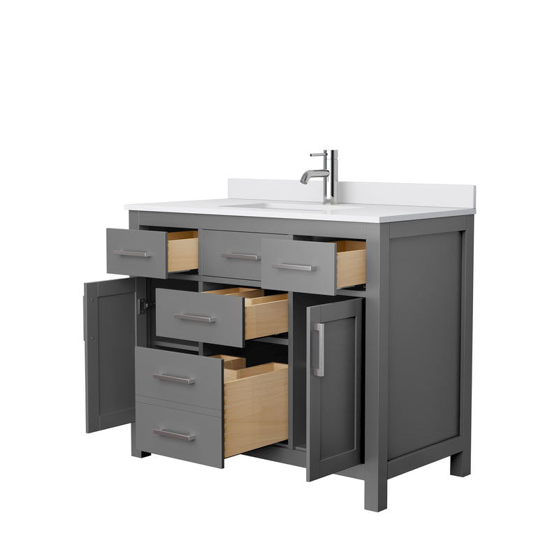 Wyndham Beckett 42" Single Bathroom Vanity In Dark Gray White Cultured Marble Countertop Undermount Square Sink and No Mirror WCG242442SKGWCUNSMXX