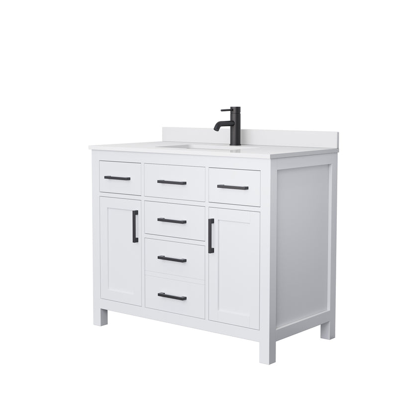 Wyndham Beckett 42" Single Bathroom Vanity In White White Cultured Marble Countertop Undermount Square Sink Black Trims And No Mirror WCG242442SWBWCUNSMXX