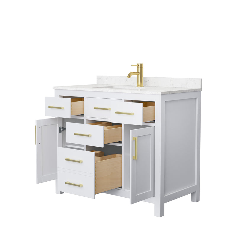 Wyndham Beckett 42" Single Bathroom Vanity In White Carrara Cultured Marble Countertop Undermount Square Sink Brushed Gold Trims and No Mirror WCG242442SWGCCUNSMXX