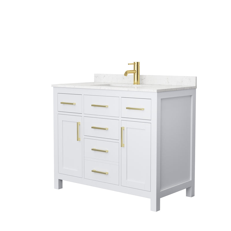 Wyndham Beckett 42" Single Bathroom Vanity In White Carrara Cultured Marble Countertop Undermount Square Sink Brushed Gold Trims And No Mirror WCG242442SWGCCUNSMXX