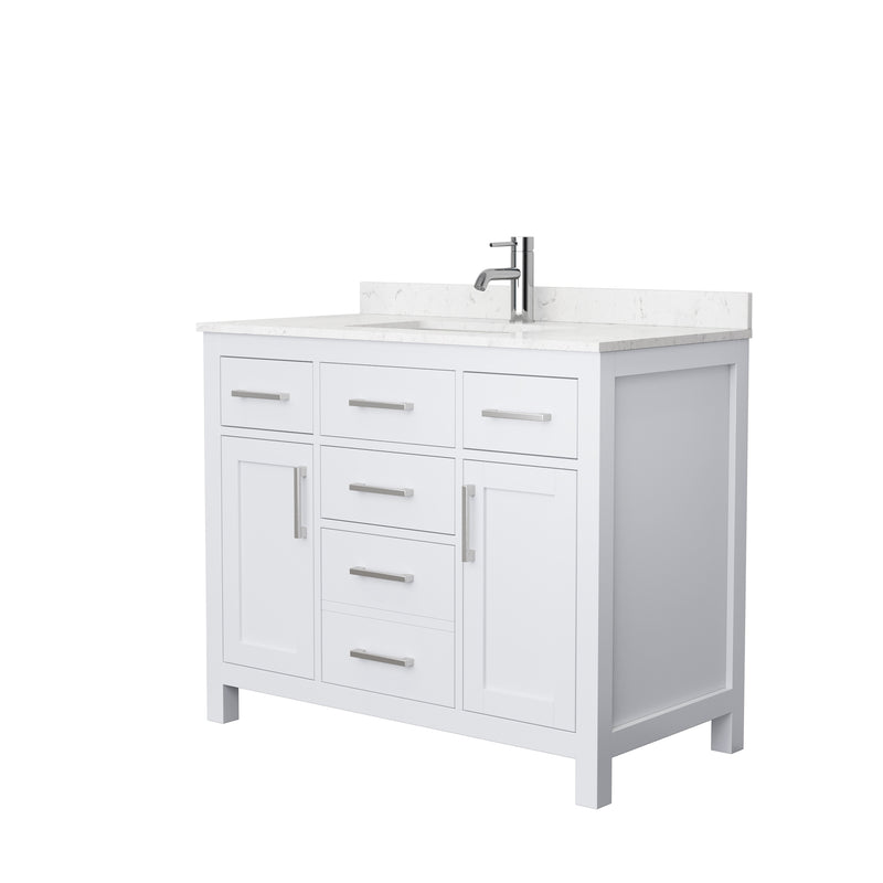 Wyndham Beckett 42" Single Bathroom Vanity In White Carrara Cultured Marble Countertop Undermount Square Sink And No Mirror WCG242442SWHCCUNSMXX