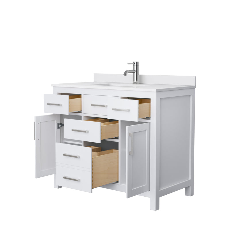 Wyndham Beckett 42" Single Bathroom Vanity In White White Cultured Marble Countertop Undermount Square Sink and No Mirror WCG242442SWHWCUNSMXX