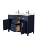 Wyndham Beckett 48" Double Bathroom Vanity In Dark Blue Carrara Cultured Marble Countertop Undermount Square Sinks Brushed Nickel Trim WCG242448DBNCCUNSMXX