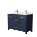 Wyndham Beckett 48" Double Bathroom Vanity In Dark Blue Carrara Cultured Marble Countertop Undermount Square Sinks Brushed Nickel Trim WCG242448DBNCCUNSMXX