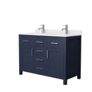 Wyndham Beckett 48" Double Bathroom Vanity In Dark Blue White Cultured Marble Countertop Undermount Square Sinks Brushed Nickel Trim WCG242448DBNWCUNSMXX