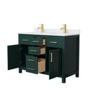 Wyndham Beckett 48" Double Bathroom Vanity In Green White Cultured Marble Countertop Undermount Square Sinks Brushed Gold Trim WCG242448DGDWCUNSMXX