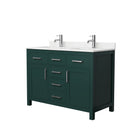 Wyndham Beckett 48" Double Bathroom Vanity In Green Carrara Cultured Marble Countertop Undermount Square Sinks Brushed Nickel Trim WCG242448DGECCUNSMXX