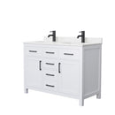 Wyndham Beckett 48" Double Bathroom Vanity In White Carrara Cultured Marble Countertop Undermount Square Sinks Matte Black Trim WCG242448DWBCCUNSMXX