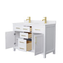 Wyndham Beckett 48" Double Bathroom Vanity In White White Cultured Marble Countertop Undermount Square Sinks Brushed Gold Trim WCG242448DWGWCUNSMXX