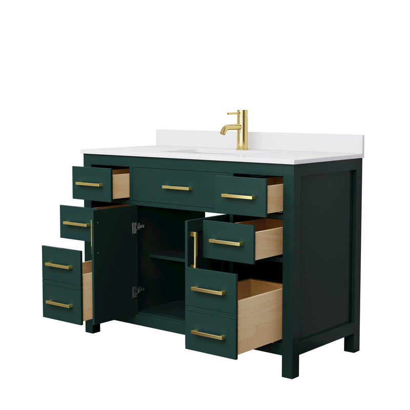 Wyndham Beckett 48" Single Bathroom Vanity In Green White Cultured Marble Countertop Undermount Square Sink Brushed Gold Trim WCG242448SGDWCUNSMXX