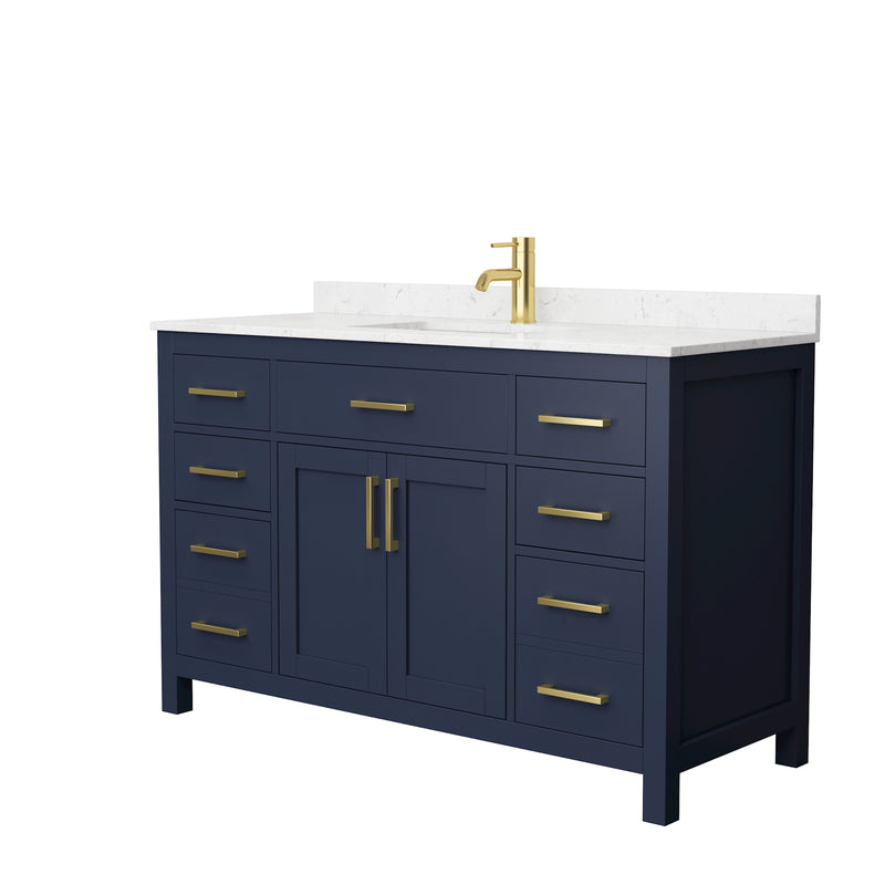 Wyndham Beckett 54" Single Bathroom Vanity In Dark Blue Carrara Cultured Marble Countertop Undermount Square Sink And No Mirror WCG242454SBLCCUNSMXX