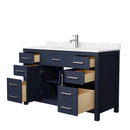 Wyndham Beckett 54" Single Bathroom Vanity In Dark Blue Carrara Cultured Marble Countertop Undermount Square Sink Brushed Nickel Trim WCG242454SBNCCUNSMXX