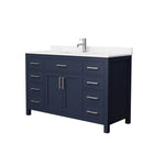 Wyndham Beckett 54" Single Bathroom Vanity In Dark Blue Carrara Cultured Marble Countertop Undermount Square Sink Brushed Nickel Trim WCG242454SBNCCUNSMXX