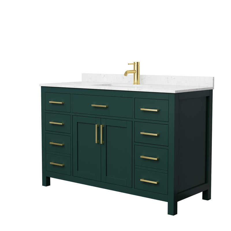 Wyndham Beckett 54" Single Bathroom Vanity In Green Carrara Cultured Marble Countertop Undermount Square Sink Brushed Gold Trim WCG242454SGDCCUNSMXX