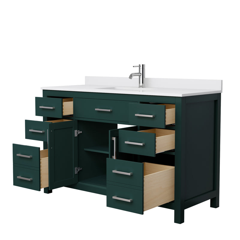 Wyndham Beckett 54" Single Bathroom Vanity In Green White Cultured Marble Countertop Undermount Square Sink Brushed Nickel Trim WCG242454SGEWCUNSMXX