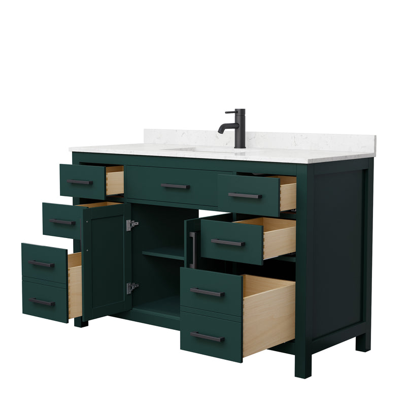 Wyndham Beckett 54" Single Bathroom Vanity In Green Carrara Cultured Marble Countertop Undermount Square Sink Matte Black Trim WCG242454SGKCCUNSMXX