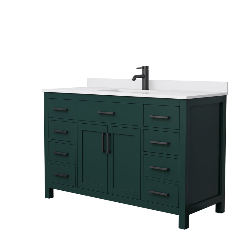 Wyndham Beckett 54" Single Bathroom Vanity In Green White Cultured Marble Countertop Undermount Square Sink Matte Black Trim WCG242454SGKWCUNSMXX