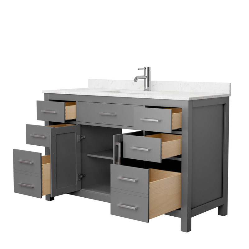 Wyndham Beckett 54" Single Bathroom Vanity In Dark Gray Carrara Cultured Marble Countertop Undermount Square Sink and No Mirror WCG242454SKGCCUNSMXX