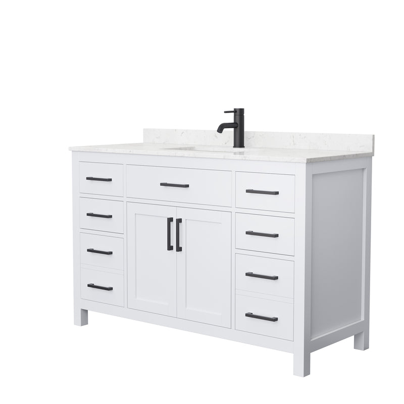 Wyndham Beckett 54" Single Bathroom Vanity In White Carrara Cultured Marble Countertop Undermount Square Sink Black Trims And No Mirror WCG242454SWBCCUNSMXX