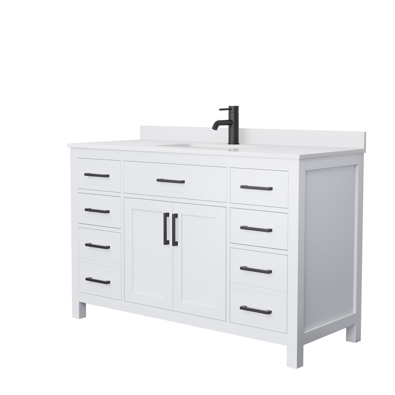 Wyndham Beckett 54" Single Bathroom Vanity In White White Cultured Marble Countertop Undermount Square Sink Black Trims And No Mirror WCG242454SWBWCUNSMXX