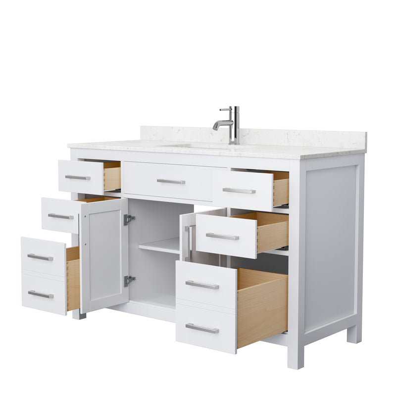 Wyndham Beckett 54" Single Bathroom Vanity In White Carrara Cultured Marble Countertop Undermount Square Sink and No Mirror WCG242454SWHCCUNSMXX