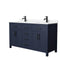 Wyndham Beckett 60" Double Bathroom Vanity In Dark Blue Carrara Cultured Marble Countertop Undermount Square Sinks Matte Black Trim WCG242460DBBCCUNSMXX