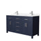 Wyndham Beckett 60" Double Bathroom Vanity In Dark Blue Carrara Cultured Marble Countertop Undermount Square Sinks Brushed Nickel Trim WCG242460DBNCCUNSMXX