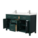 Wyndham Beckett 60" Double Bathroom Vanity In Green Carrara Cultured Marble Countertop Undermount Square Sinks Brushed Nickel Trim WCG242460DGECCUNSMXX