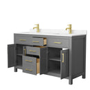 Wyndham Beckett 60" Double Bathroom Vanity In Dark Gray Carrara Cultured Marble Countertop Undermount Square Sinks Brushed Gold Trim WCG242460DGGCCUNSMXX