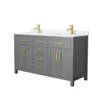 Wyndham Beckett 60" Double Bathroom Vanity In Dark Gray Carrara Cultured Marble Countertop Undermount Square Sinks Brushed Gold Trim WCG242460DGGCCUNSMXX